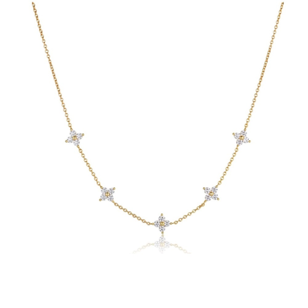 14k Gold Clover Diamonds Necklace - Picture 1 of 8